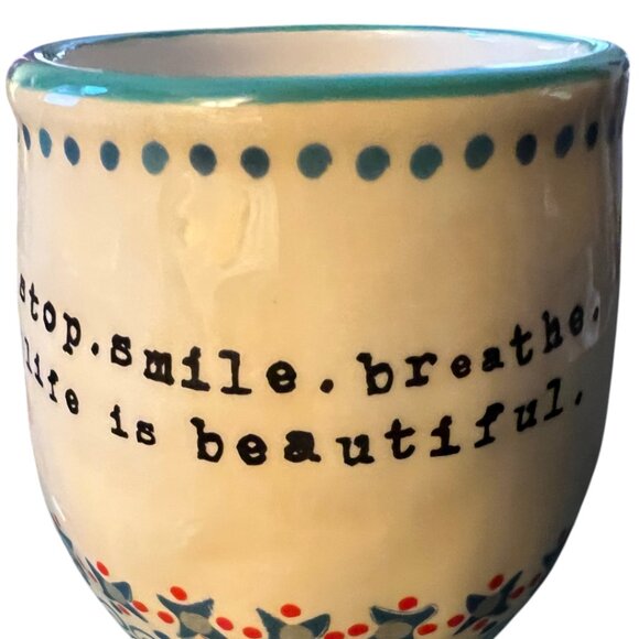 NATURAL LIFE Stoneware Cup Stop Smile Breathe Life Is Beautiful Boho Floral Gift - Picture 5 of 14